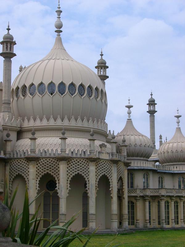 Dome of Famous Royal Pavilion Building on a Grassy Landscape. Located at Brighton, England, United Kingdom.