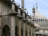 Architectural detail of the Brighton Royal Pavilion with its historical Indian inspired design with arched lattices and an ornate onion dome