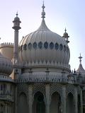 Close up Famous Architectural Large Pavilion Dome in Brighton, England on Light Blue Sky Background.