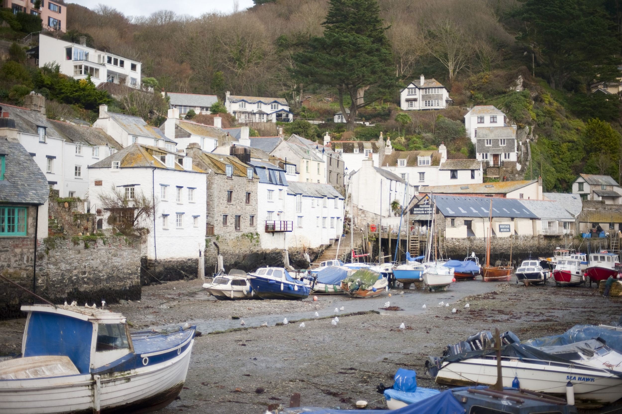 an image of a typical cornish fishing village scene, polperro