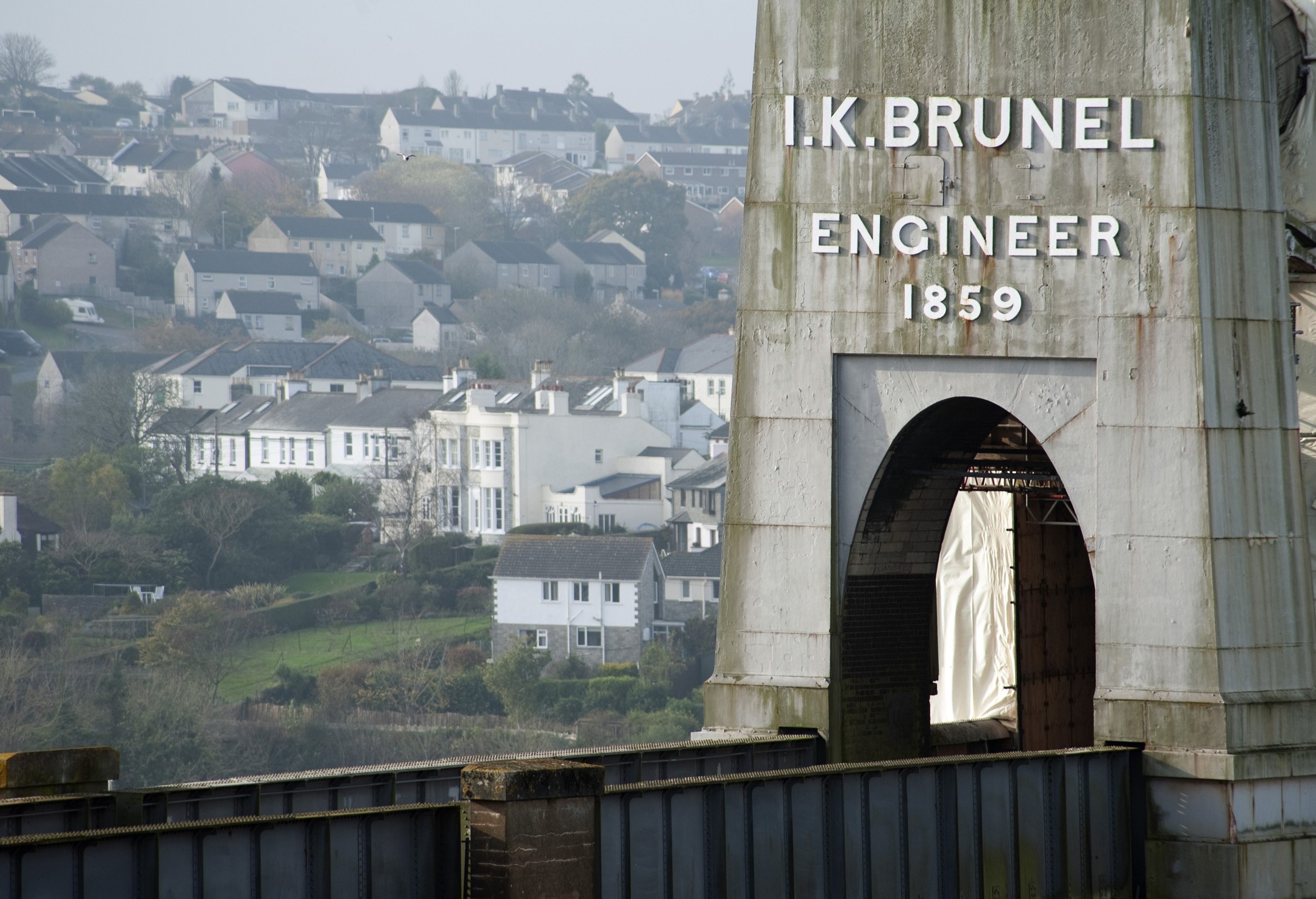 an image of royal albert bridge at saltash build by isambard kingdom brunel to cross the tamar river valley