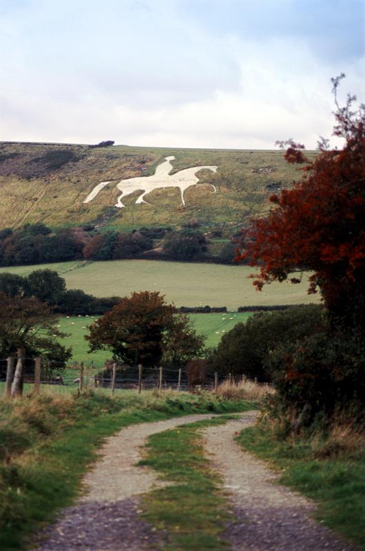 horse motif carved into a limestone hillside, osmington, dorset