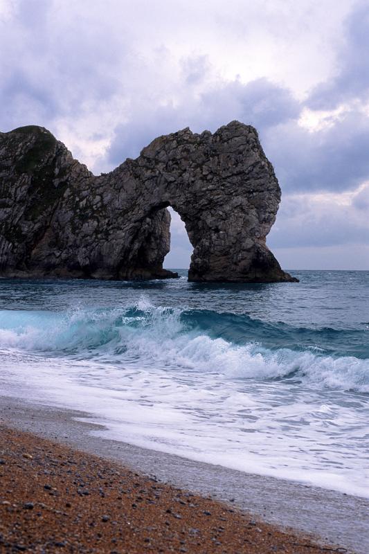 The famous Durdle Door stone arch eroded by the sea from the Jurassic coastline, dorset
