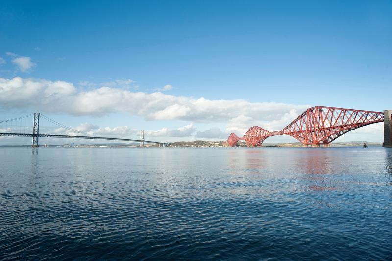 landmark road and rail bridges crossing the firth of forth, Fife and West Lothian, Scotland