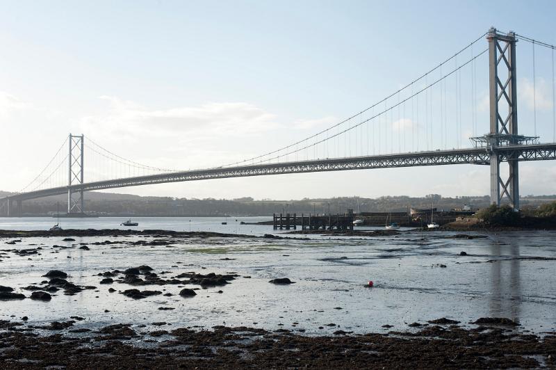 a view of the forth road bridge from north queensferry, scotland