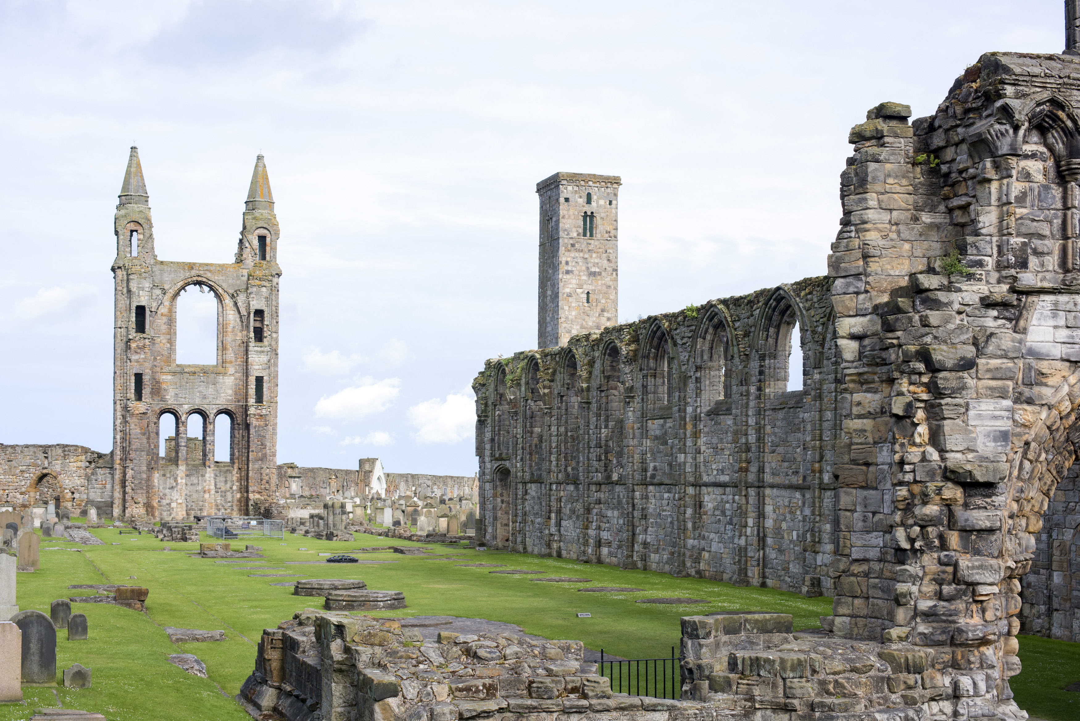 an image of Old ruins with windows and doorway at front of Saint Andrews cathedral in Scotland