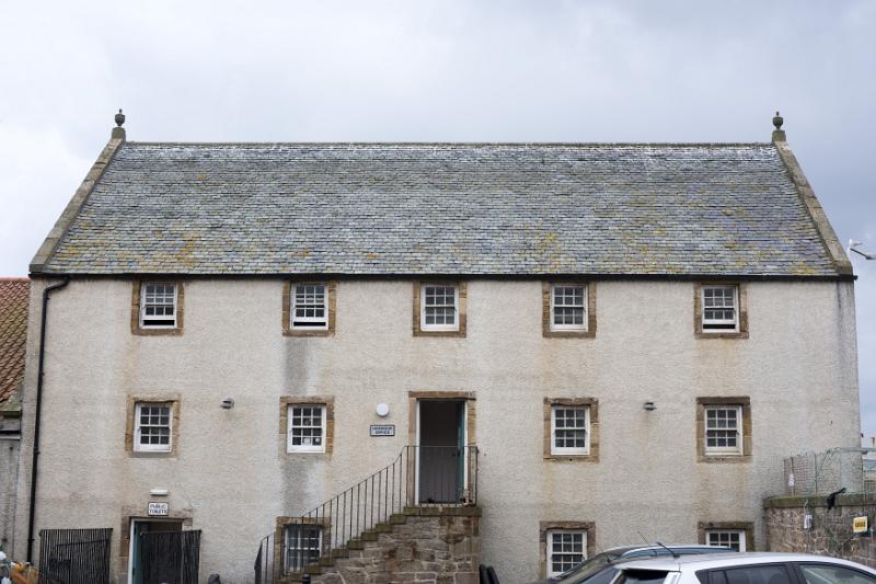 Harbour house in Pittenweem, Scotland on the Fife coast in a close up view from the street
