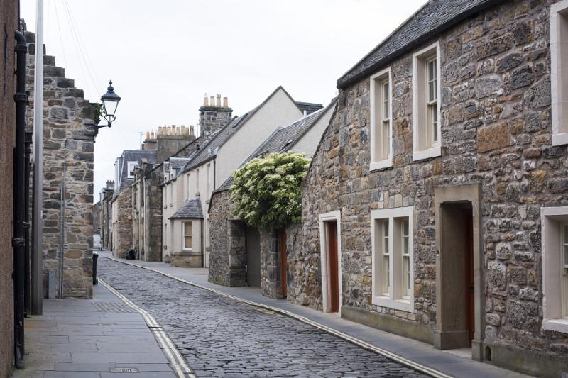 old cobble or set stone streets in st andrews, fife, scotland