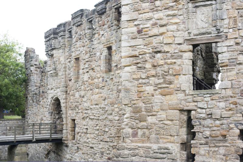 Medieval stone walls and entrance of St Andrews Castle, Scotland situated on cliffs overlooking the ocean to the north of the town of St Andrews