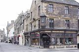 Historic weathered stone brick and wooden downtown buildings at Saint Andrews, Scotland