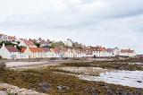 Waterfront at Pittenweem, Fife Coast, Scotland at low tide with the quaint fishermens cottages overlooking the beach and water