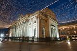 Scenic night view of illuminated Christmas lights in the Royal Exchange Square with the exterior facade of GOMA, or the Gallery Of Modern Art, Glasgow