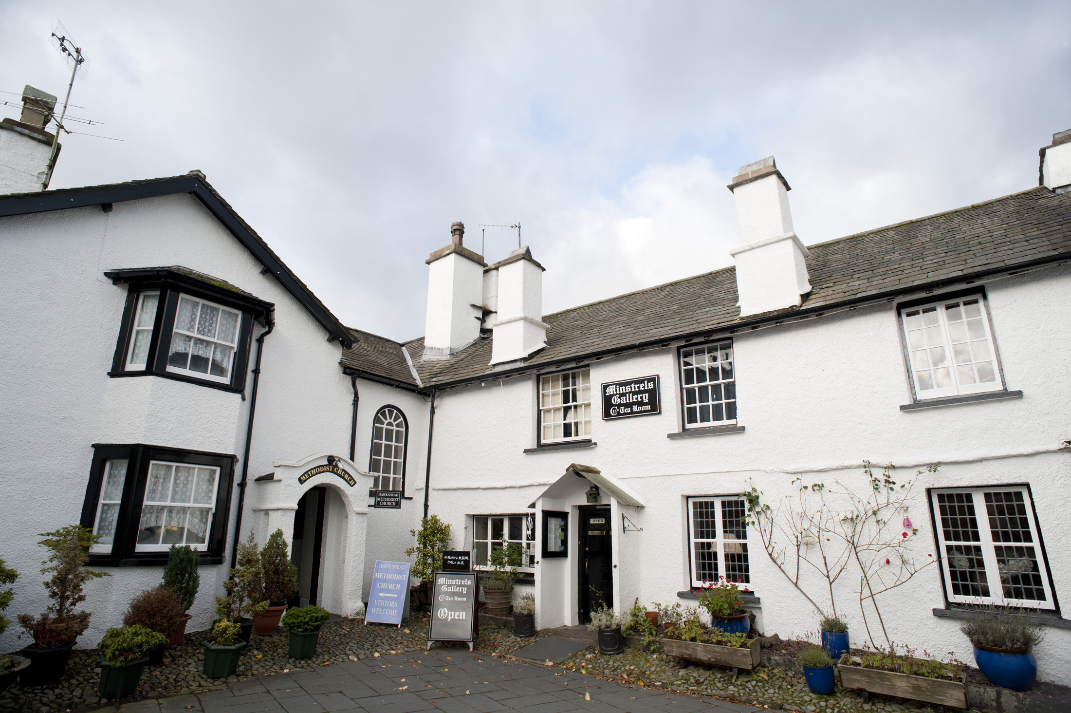 an image of Tea Room in a pretty whitewashed cottage in the village of Hawkshead, Cumbria in the English Lake District