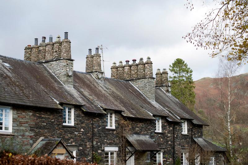 Typical English stone cottages at Skelwith Bridge in the Lake District in Cumbria an area popular with tourists and sightseers