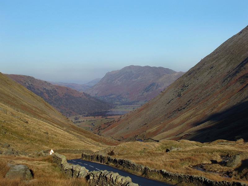 kirkstone pass road down towards ullswater, cumbria