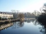 newby bridge swan hotel and windermere on a still winter morning