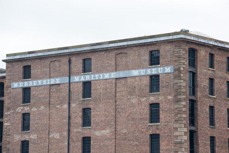 Back wall facing waterfront of Merseyside Maritime Museum building in Liverpool, United Kingdom