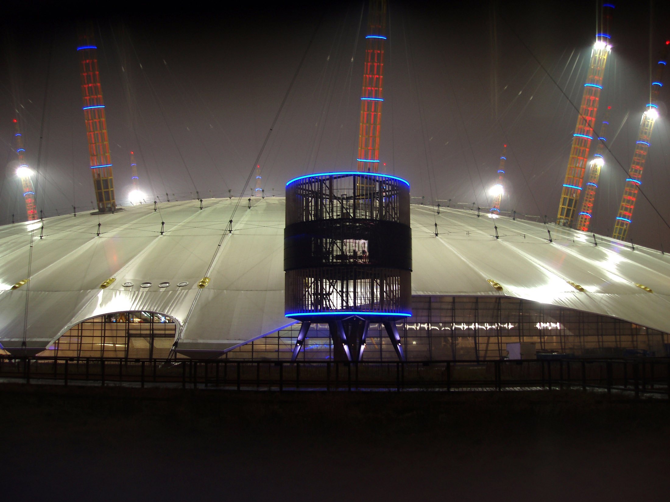 an image of Millennium Dome O2 Building at Night Time. Located on the Greenwich Peninsula in South East London, England