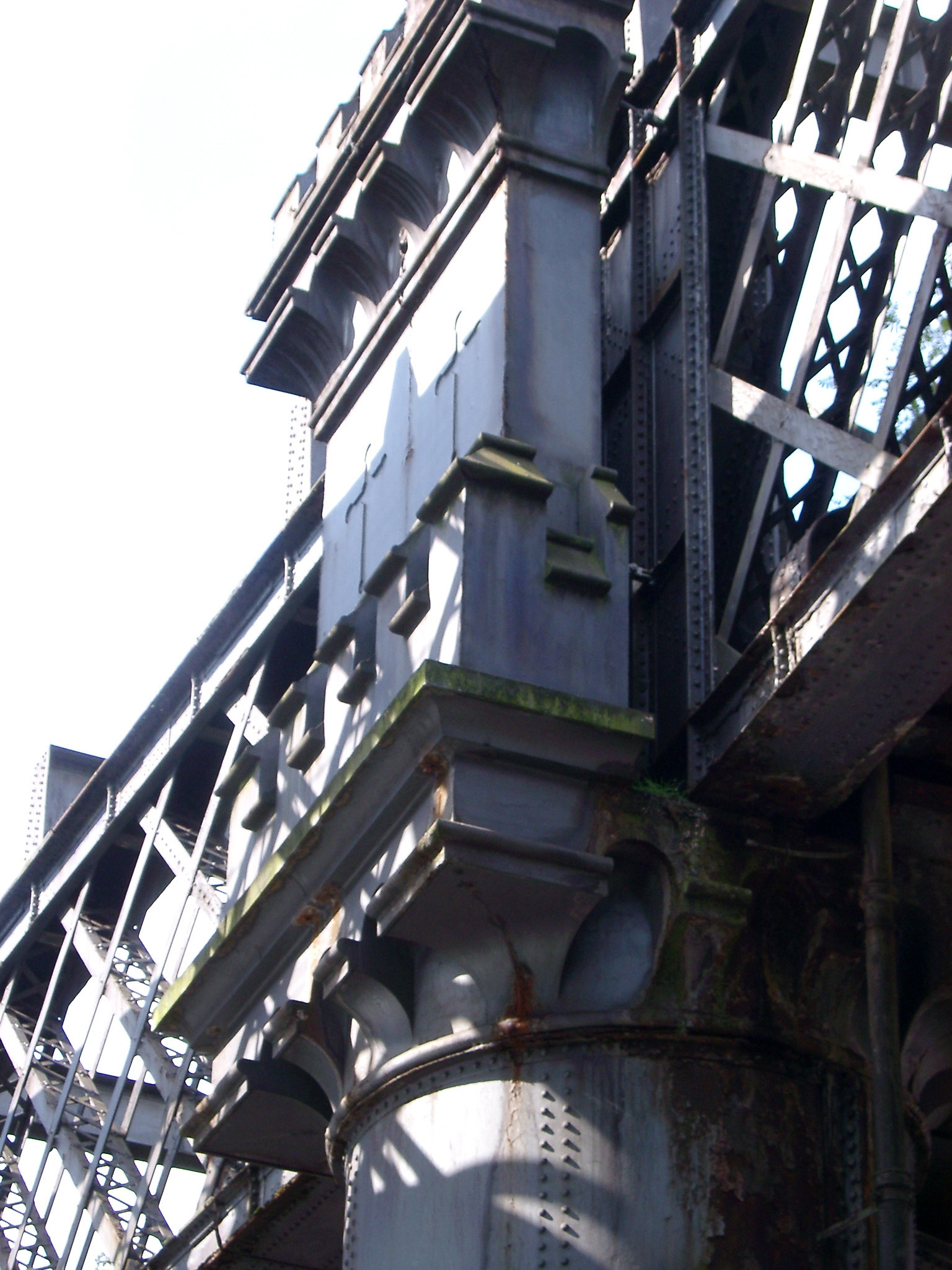an image of Details of an old iron railway bridge in the industrial conservation area of Castlefield, Manchester