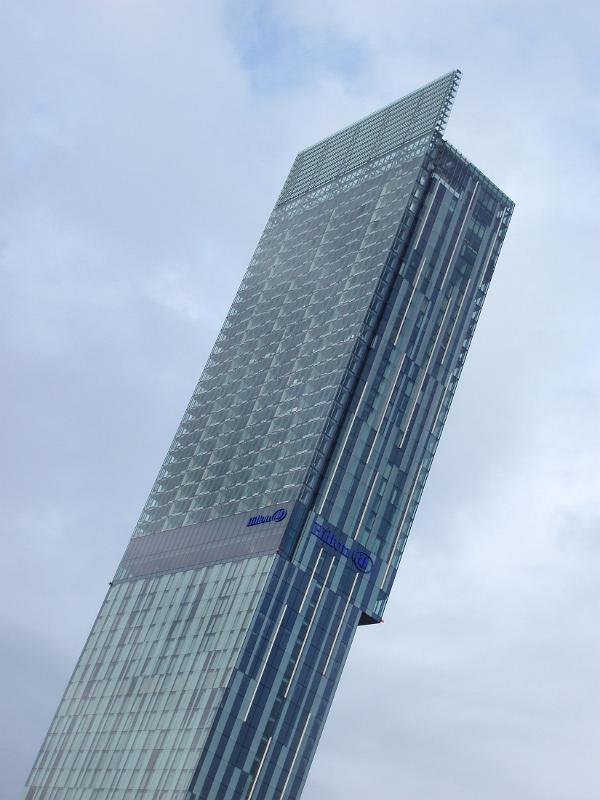 Famous Architectural Tall Beetham Tower Building in Manchester on a Cloudy Sky Background.