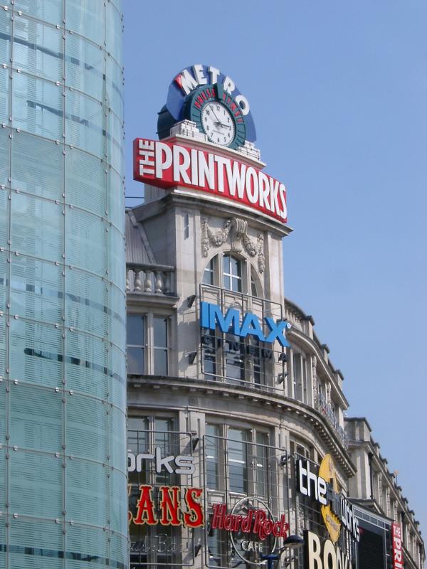 The Printworks entertainment and cinema complex, Manchester, with multiple imax and cinema screens and eateries in an urban regeneration project