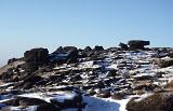 Rocky Landscape in Winter on Sunny Day, Kinder Scout National Nature Reserve, England