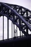 Structural detail of the Tyne Bridge, Newcastle showing the steel lattice of the single span arch crossing the River Tyne