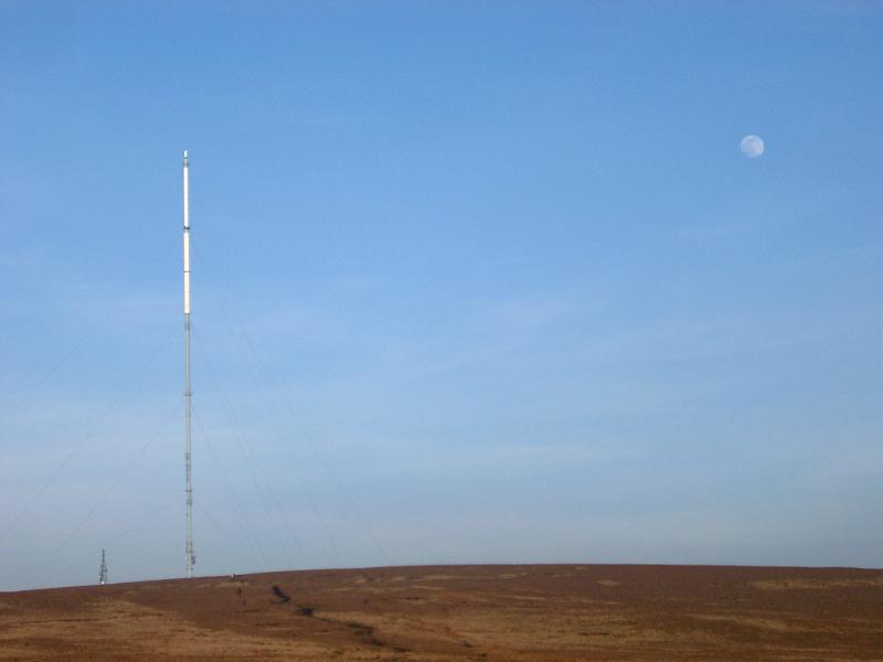 Winter Hill Transmitter on Spacious Landscape of Famous Rivington Pike in Lancashire, England. Captured with Light Blue Sky Background.