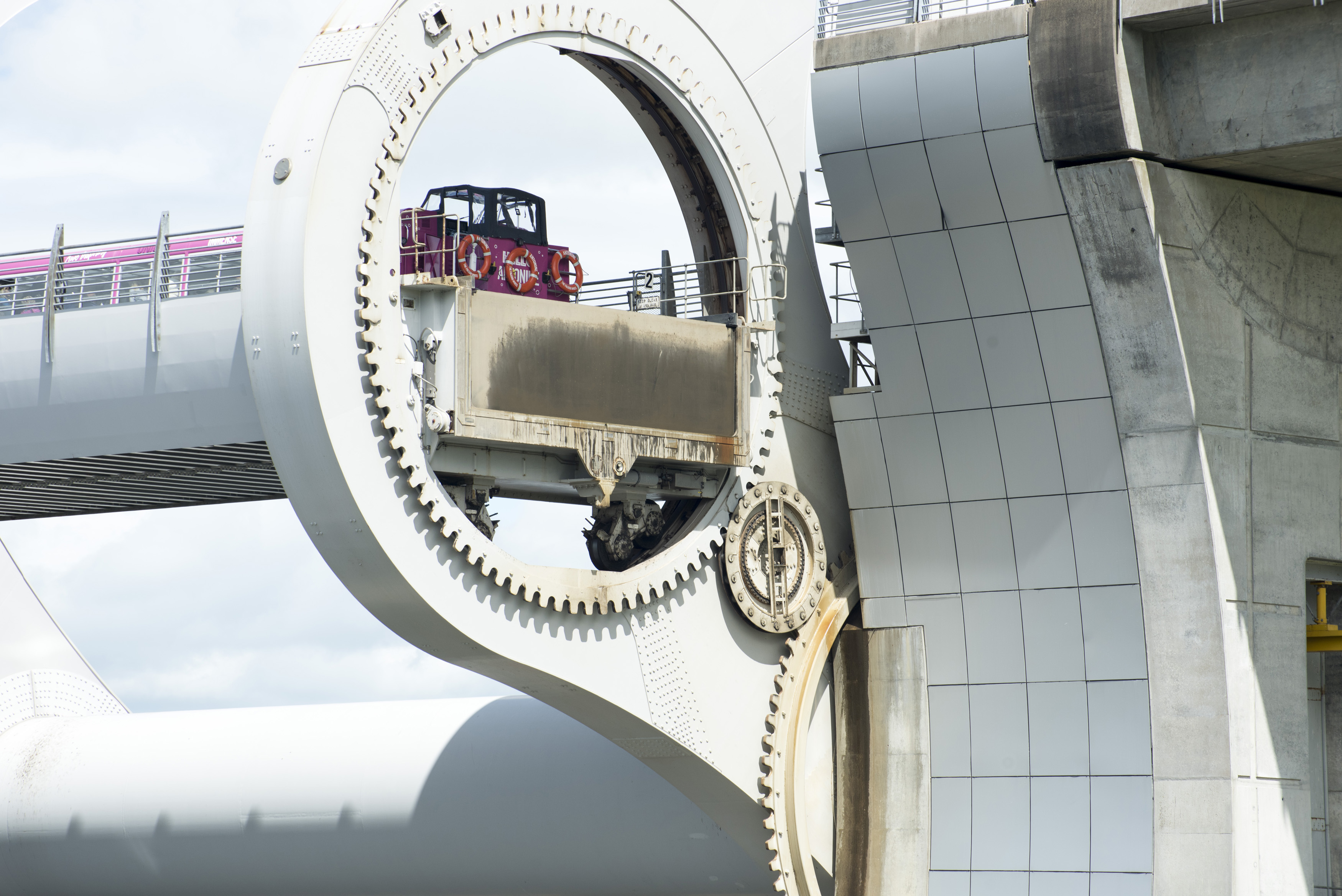 an image of Boat in a part of the Falkirk Wheel lift, connecting the Forth and Clyde Canal with the Union Canal in Scotland