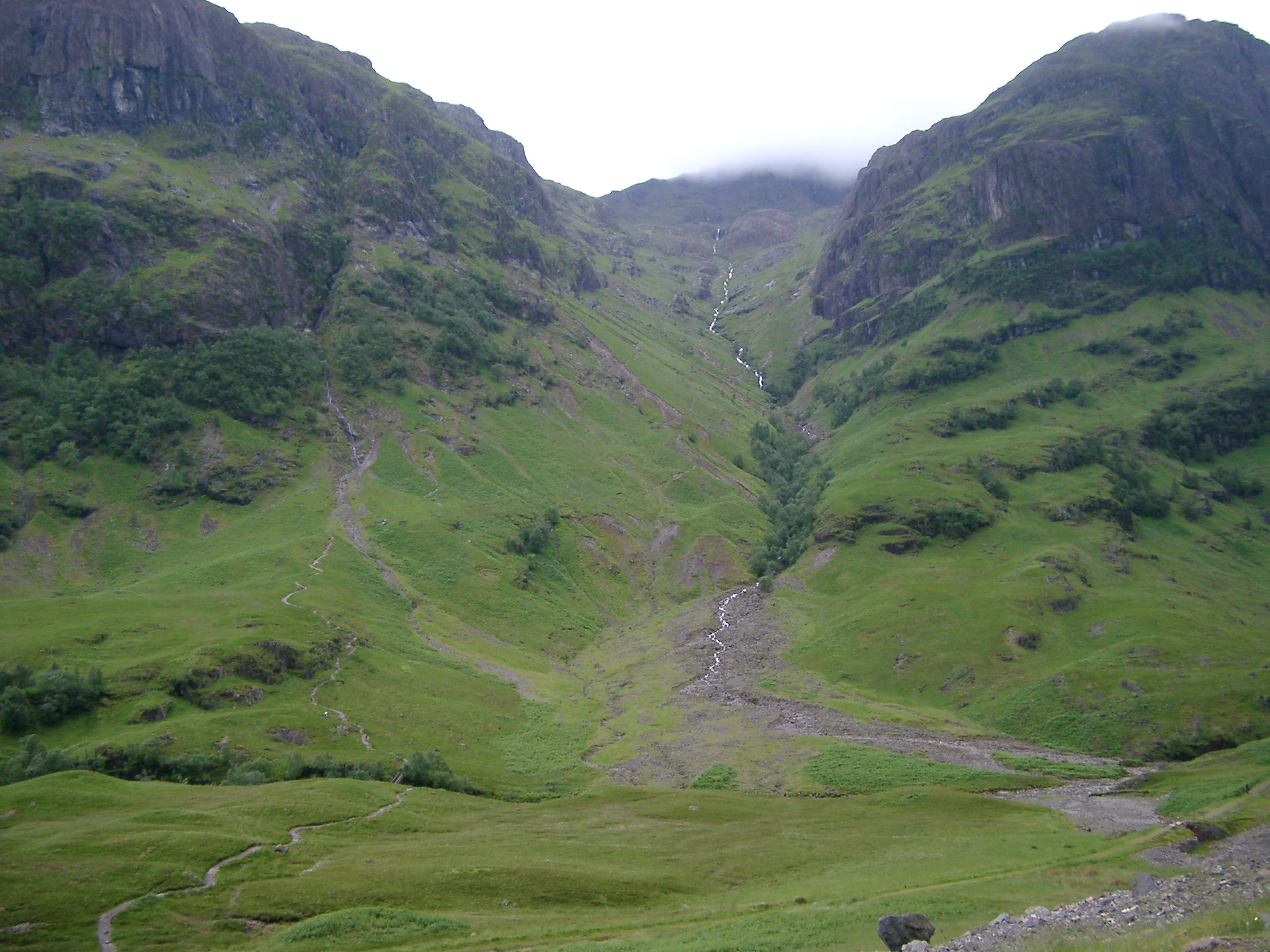 an image of Rugged Highland mountains with a waterfall tumbling down the mountainside to the valley below in Scotland