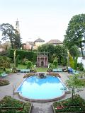 Swimming pool in Portmeirion, Wales, a romantic village styled on an Italian town and a popular tourist attraction