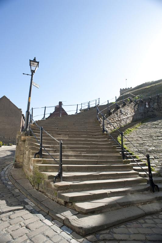 the bottom of the the 199 steps which lead to to st marys church
