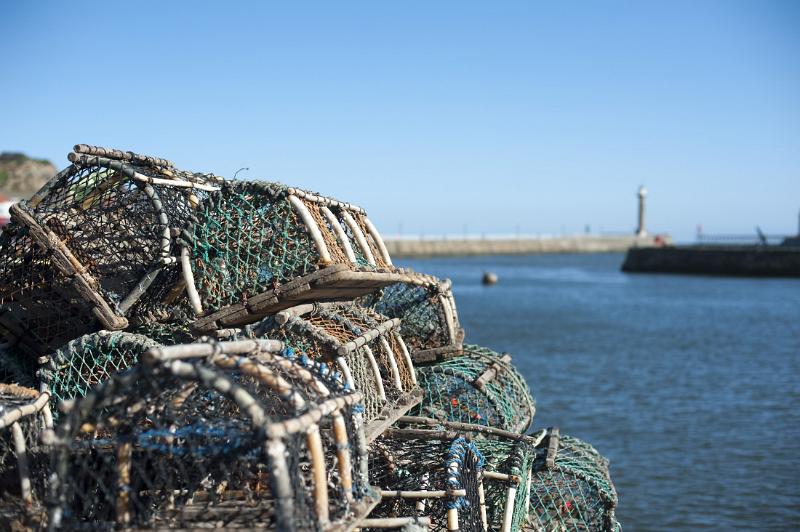 lobster or crab pots on the quayside in whitby harbor