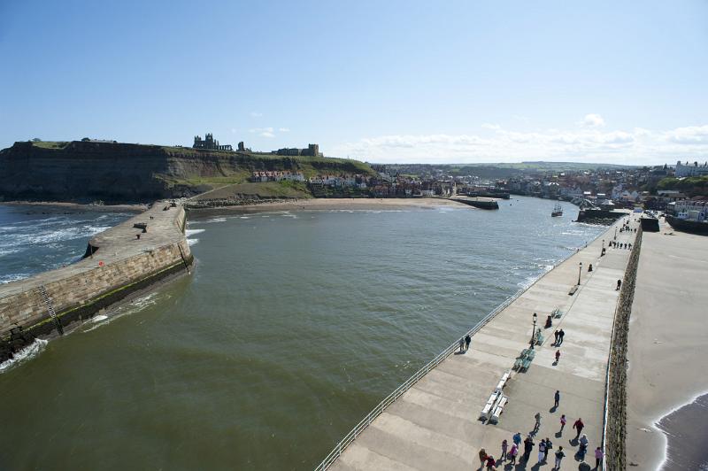 whitby harbour viewed from the top of the light house