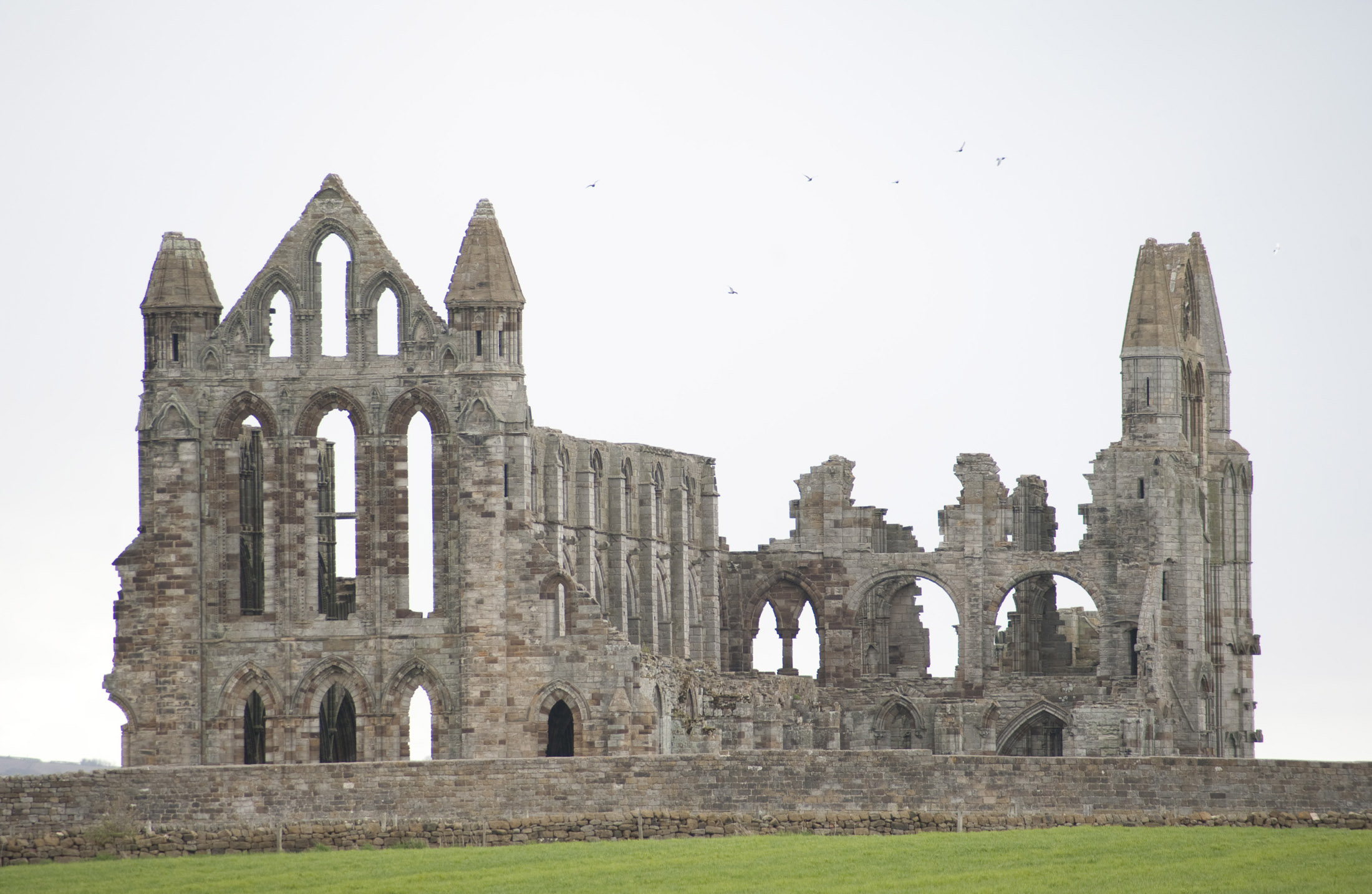 an image of the remains of whitby abbey, the abbey was destroyed in 1540 during the dissolution of the monasteries