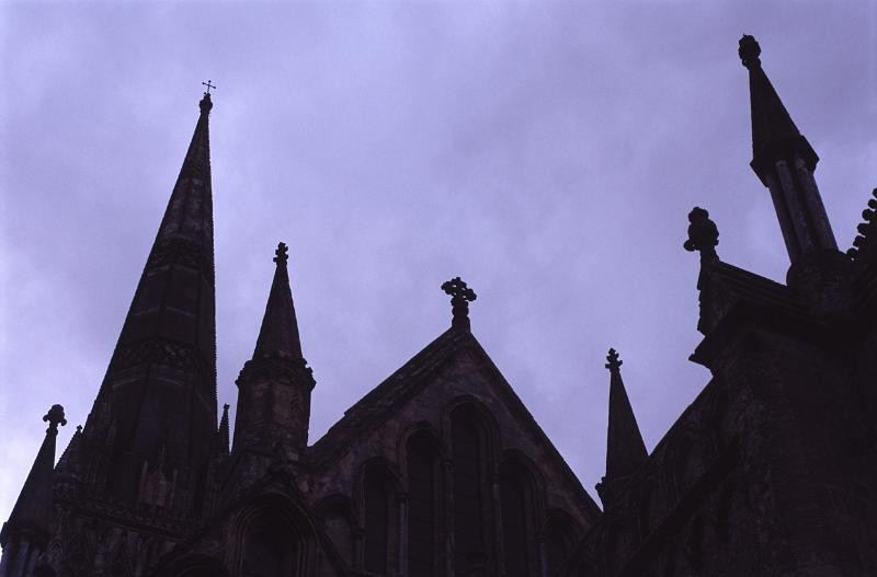salisbury cathedral in silhouette