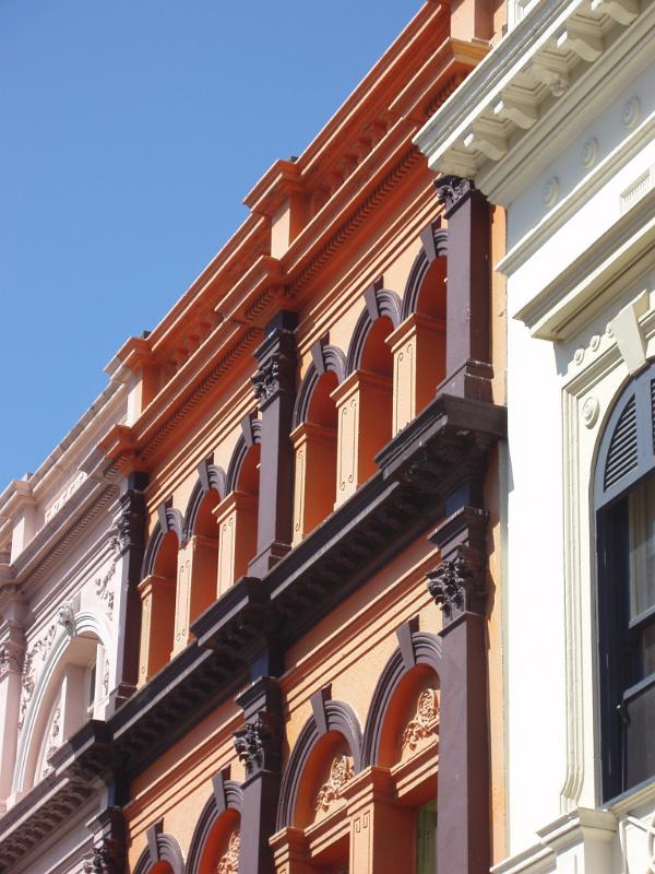 Close up Elegant Architectural Exterior Building Design at Williamstown Australia on Blue Sky Background.
