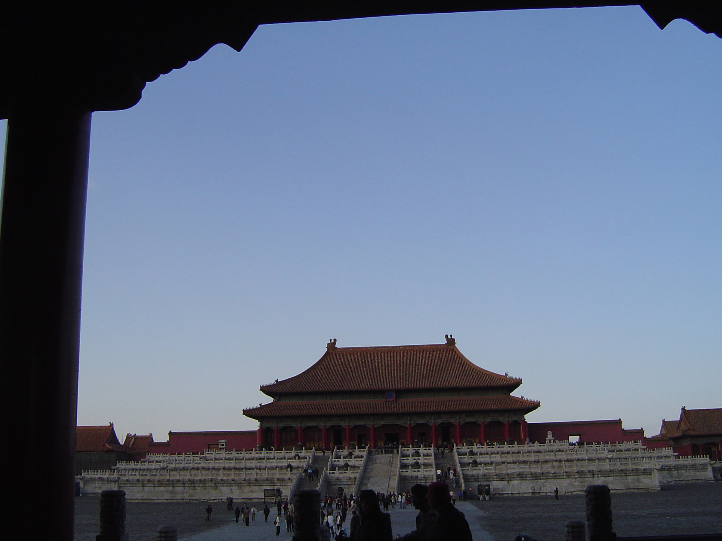 an image of Famous Forbidden City Temple Building in China on Light Blue Gray Sky Background.