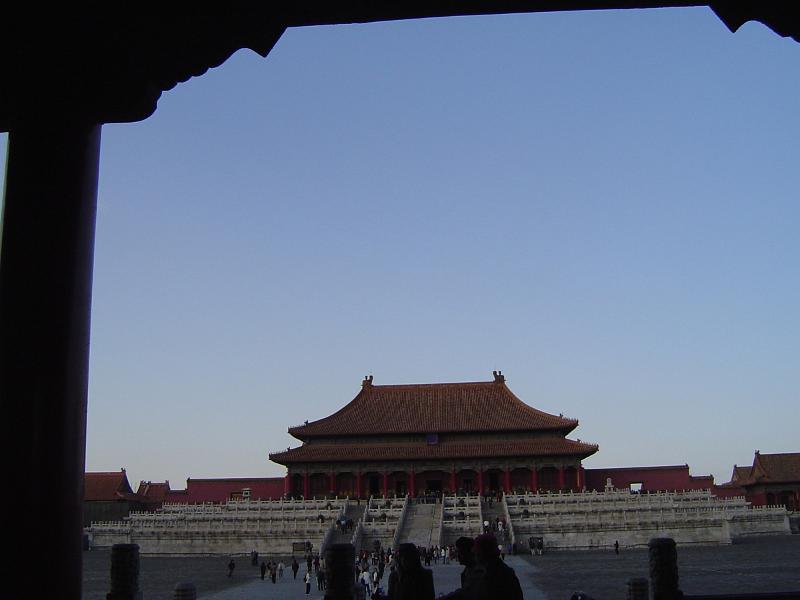 Famous Forbidden City Temple Building in China on Light Blue Gray Sky Background.