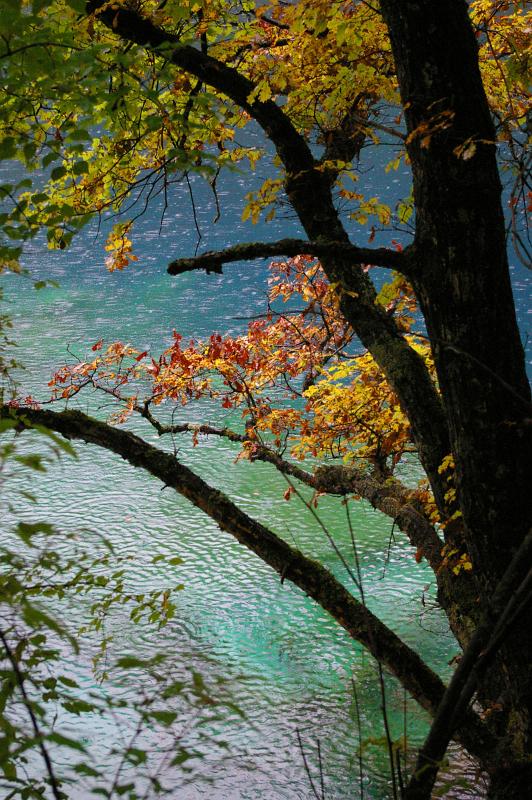 Tourist Attraction - Beautiful Autumn Colors at Famous Cyan Blue Lake in China