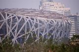 Exterior view of the Birds-nest olympic stadium in Beijing China with its intricate structure and landmark design