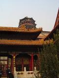 Famous Historic Architectural China Temple Building Captured in Lighter Blue Gray Sky Background.