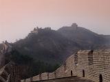 Famous Historic Great Wall of China Structure on Top of the Hills in Panoramic View.