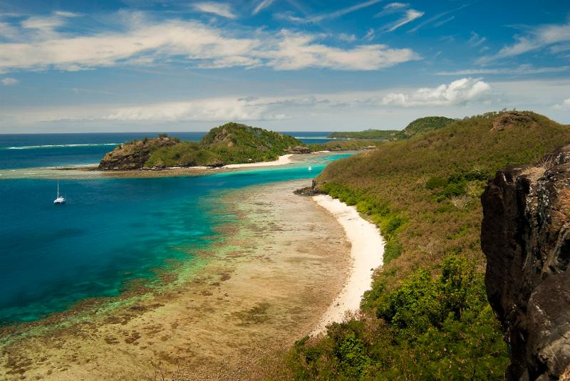 View along a beach in Fiji, part of the Yasawas islands which are popular tourist destinations for their sandy beaches and traditional lifestyle
