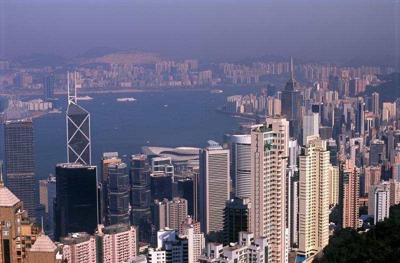 Overview of Hong Kong from Victoria Peak on Hazy Day, Hong Kong, China