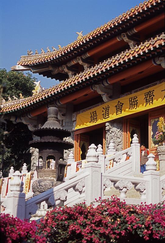 Architectural Exterior Design of Vintage Buddhist Temple Building in China.
