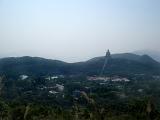 Panorama Natural View in Hong Kong with Famous Vintage Big Buddha Structure on Hill Top.