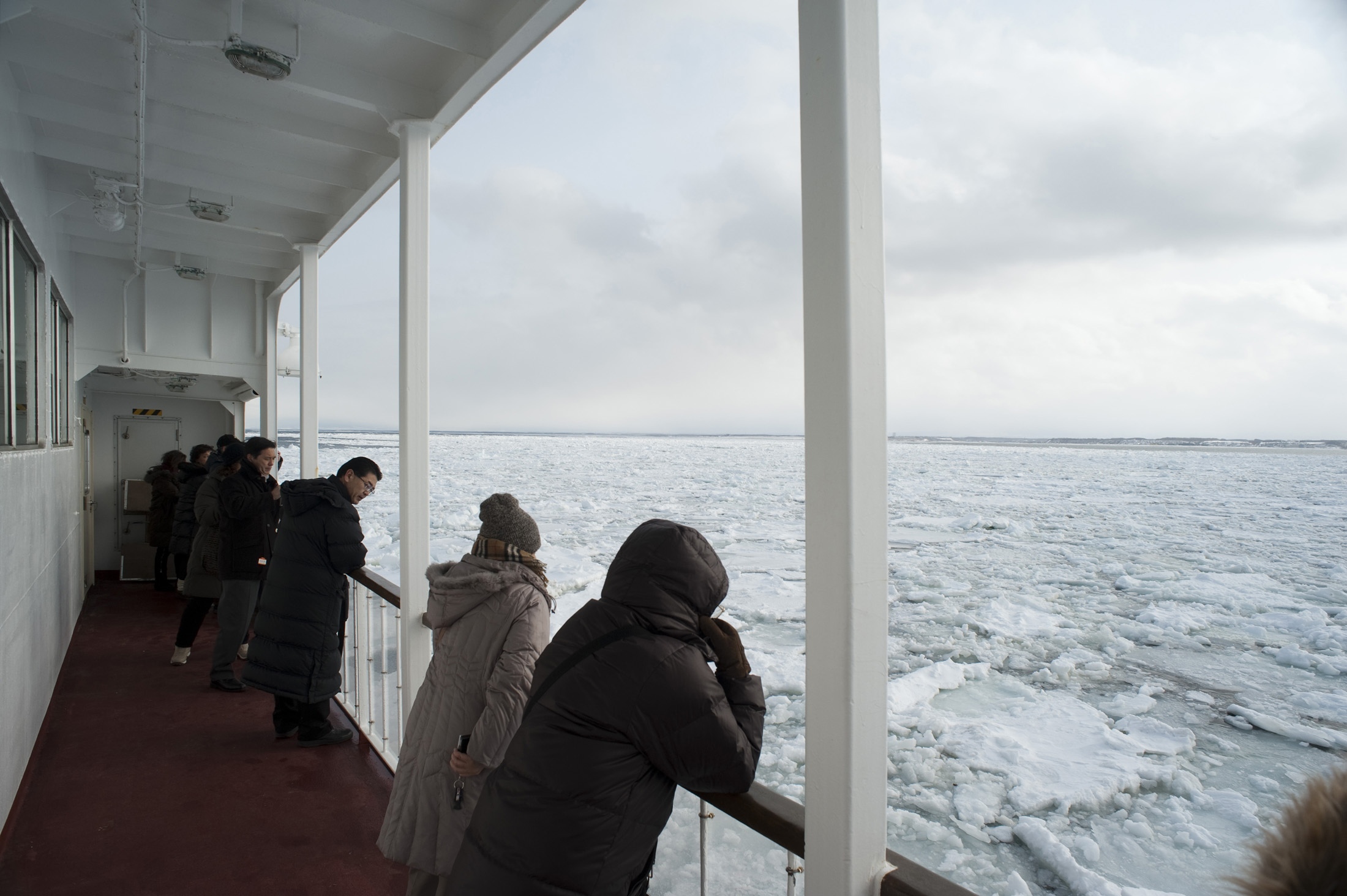 an image of ice drift viewing, from the aurora ice breaker ship, Abashiri, Japan