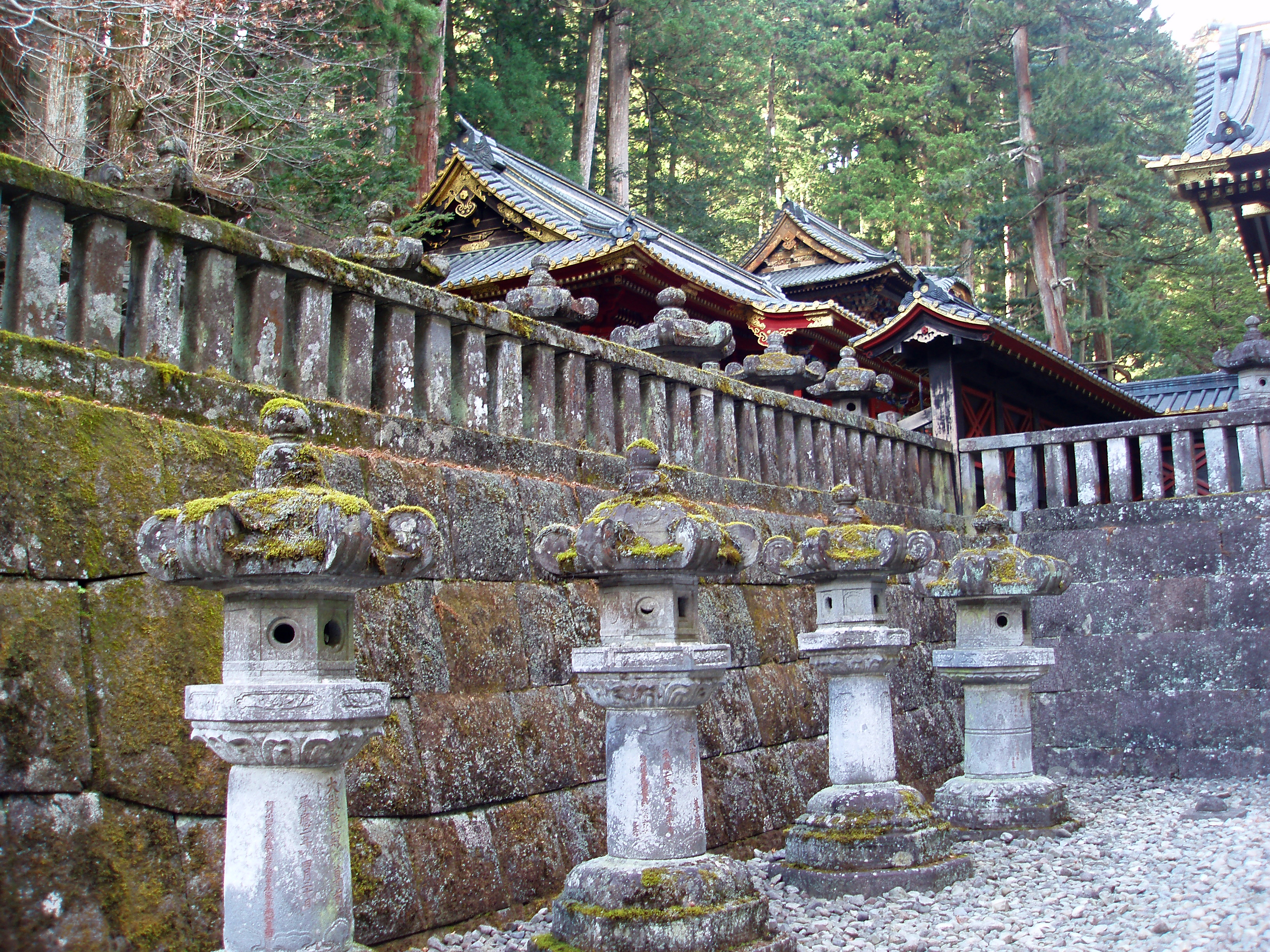 an image of stone lanterns or ishidoro at the world heritage temples at nikko japan