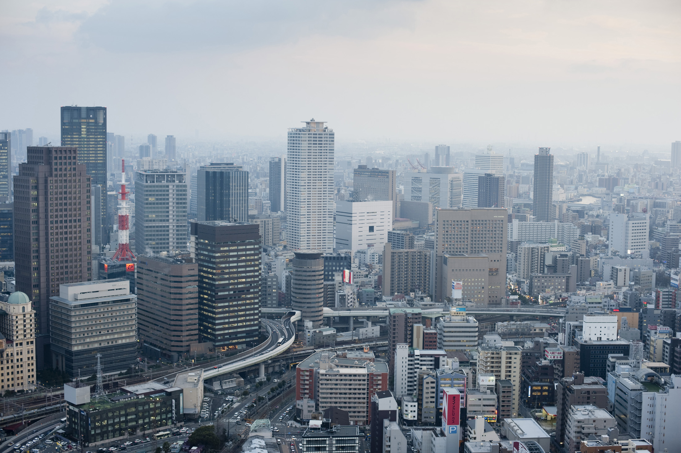an image of a view of Osaka, seen from the Umeda Sky Building